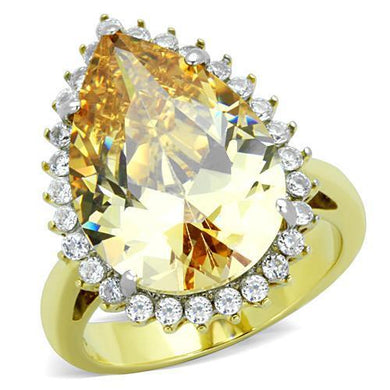 TK1564 - Two-Tone IP Gold (Ion Plating) Stainless Steel Ring with AAA Grade CZ  in Champagne
