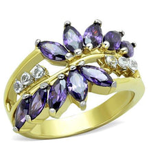 Load image into Gallery viewer, TK1568 - Two-Tone IP Gold (Ion Plating) Stainless Steel Ring with AAA Grade CZ  in Amethyst