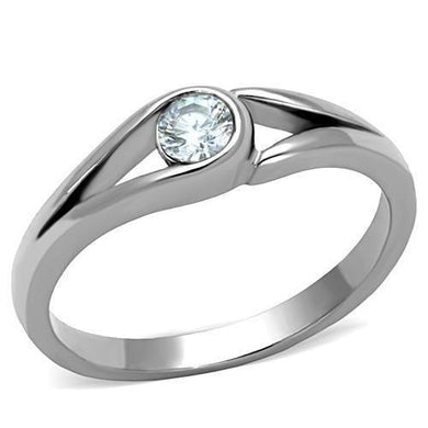 TK1581 - High polished (no plating) Stainless Steel Ring with AAA Grade CZ  in Clear