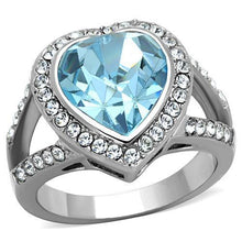 Load image into Gallery viewer, TK1582 - High polished (no plating) Stainless Steel Ring with Top Grade Crystal  in Sea Blue