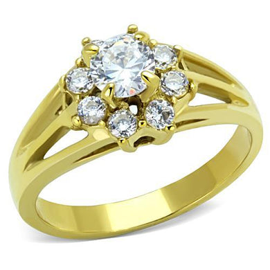 TK1583 - IP Gold(Ion Plating) Stainless Steel Ring with AAA Grade CZ  in Clear