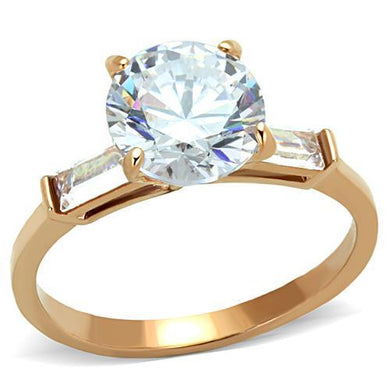 TK1595 - IP Rose Gold(Ion Plating) Stainless Steel Ring with AAA Grade CZ  in Clear