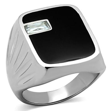 TK1598 - High polished (no plating) Stainless Steel Ring with AAA Grade CZ  in Clear