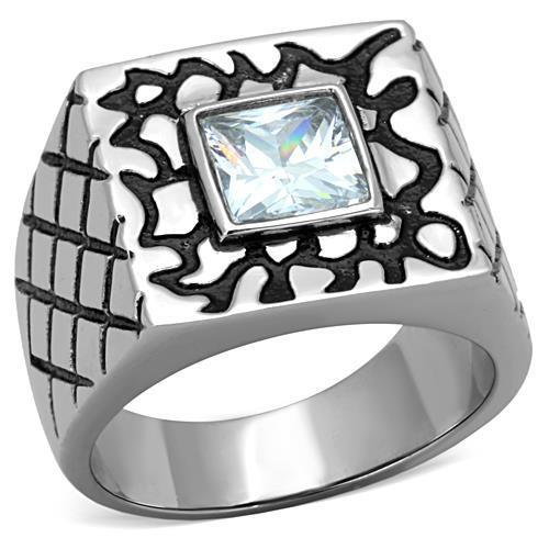 TK1607 - High polished (no plating) Stainless Steel Ring with AAA Grade CZ  in Clear