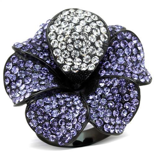 TK1618 - IP Black(Ion Plating) Stainless Steel Ring with Top Grade Crystal  in Tanzanite