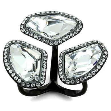 TK1619 - IP Black(Ion Plating) Stainless Steel Ring with Top Grade Crystal  in Clear