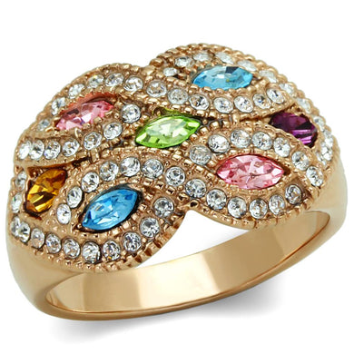 TK1632 - IP Rose Gold(Ion Plating) Stainless Steel Ring with Top Grade Crystal  in Multi Color
