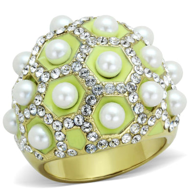 TK1636 - IP Gold(Ion Plating) Stainless Steel Ring with Synthetic Pearl in White