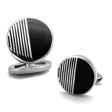 TK1654 - High polished (no plating) Stainless Steel Cufflink with Epoxy  in Jet