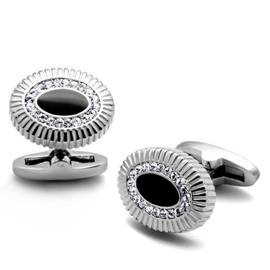 TK1656 - High polished (no plating) Stainless Steel Cufflink with Top Grade Crystal  in Clear