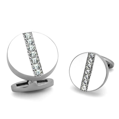 TK1657 - High polished (no plating) Stainless Steel Cufflink with Top Grade Crystal  in Clear