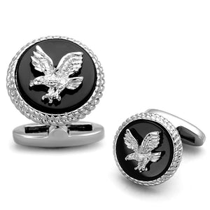 TK1658 - High polished (no plating) Stainless Steel Cufflink with Epoxy  in Jet