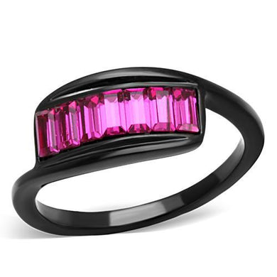 TK1664 - IP Black(Ion Plating) Stainless Steel Ring with Top Grade Crystal  in Fuchsia