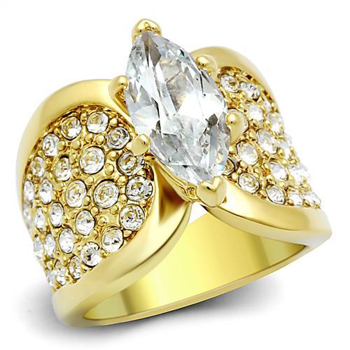 TK1672 - IP Gold(Ion Plating) Stainless Steel Ring with AAA Grade CZ  in Clear