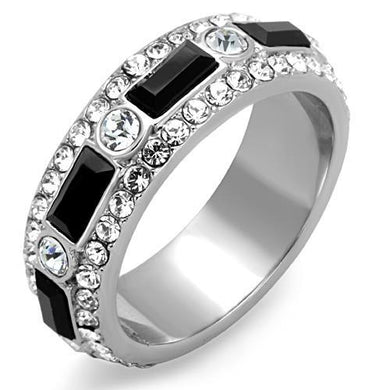 TK1677 - High polished (no plating) Stainless Steel Ring with Top Grade Crystal  in Jet