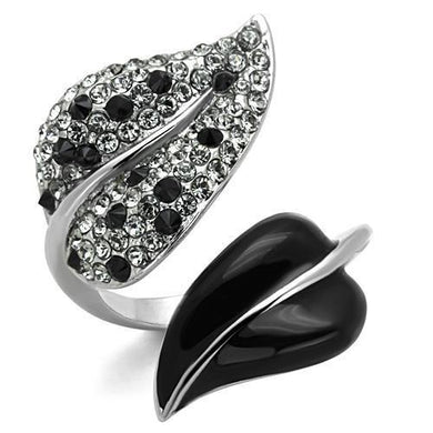 TK1678 - High polished (no plating) Stainless Steel Ring with Top Grade Crystal  in Jet