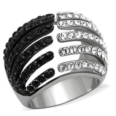 TK1686 - Two-Tone IP Black Stainless Steel Ring with Top Grade Crystal  in Jet