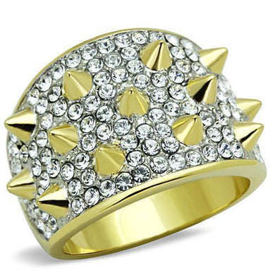 TK1697 - Two-Tone IP Gold (Ion Plating) Stainless Steel Ring with Top Grade Crystal  in Clear