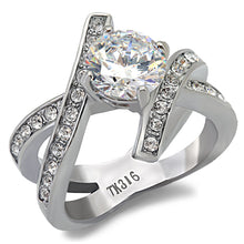 Load image into Gallery viewer, TK169 - High polished (no plating) Stainless Steel Ring with AAA Grade CZ  in Clear