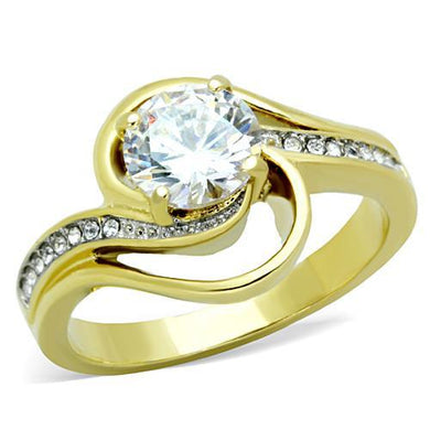 TK1701 - Two-Tone IP Gold (Ion Plating) Stainless Steel Ring with AAA Grade CZ  in Clear