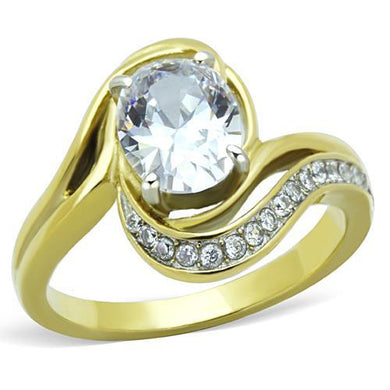 TK1703 - Two-Tone IP Gold (Ion Plating) Stainless Steel Ring with AAA Grade CZ  in Clear