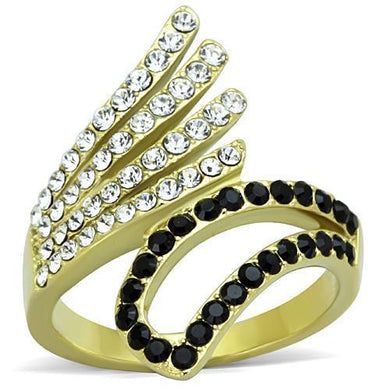 TK1710 - IP Gold(Ion Plating) Stainless Steel Ring with Top Grade Crystal  in Jet