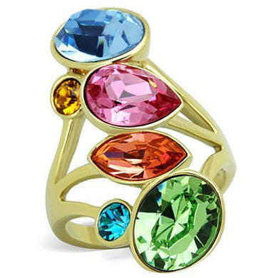 TK1729 - IP Gold(Ion Plating) Stainless Steel Ring with Top Grade Crystal  in Multi Color