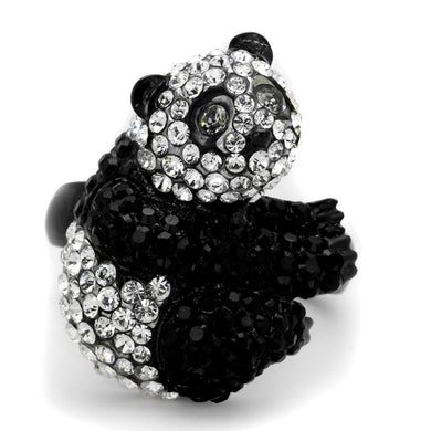TK1735 - Two-Tone IP Black Stainless Steel Ring with Top Grade Crystal  in Black Diamond