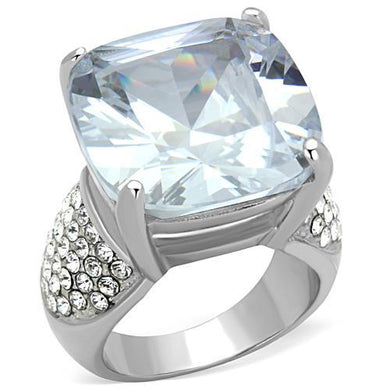 TK1748 - High polished (no plating) Stainless Steel Ring with AAA Grade CZ  in Clear