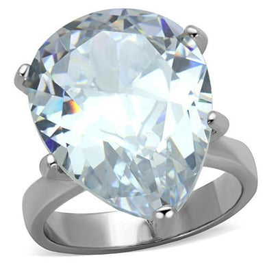 TK1750 - High polished (no plating) Stainless Steel Ring with AAA Grade CZ  in Clear