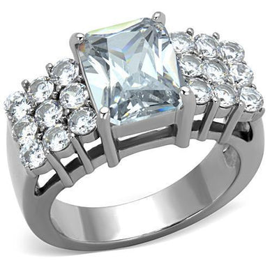 TK1753 - High polished (no plating) Stainless Steel Ring with AAA Grade CZ  in Clear