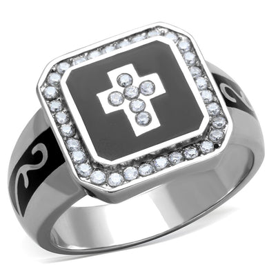 TK1766 - High polished (no plating) Stainless Steel Ring with AAA Grade CZ  in Clear