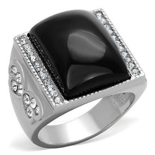 Load image into Gallery viewer, TK1767 - High polished (no plating) Stainless Steel Ring with Synthetic Synthetic Glass in Jet