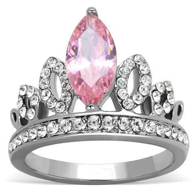 TK1771 - High polished (no plating) Stainless Steel Ring with AAA Grade CZ  in Rose