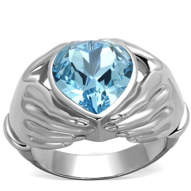 TK1775 - High polished (no plating) Stainless Steel Ring with Top Grade Crystal  in Sea Blue