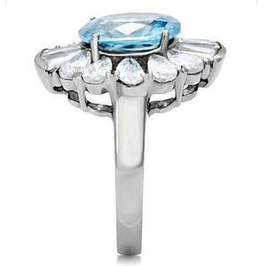 TK177 - High polished (no plating) Stainless Steel Ring with Synthetic Spinel in London Blue