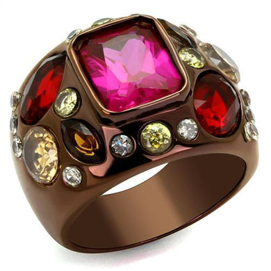 TK1790LC - IP Coffee light Stainless Steel Ring with AAA Grade CZ  in Ruby