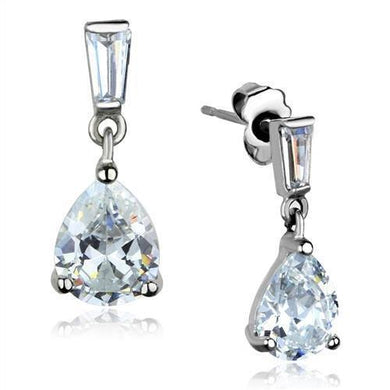 TK1804 - High polished (no plating) Stainless Steel Earrings with AAA Grade CZ  in Clear