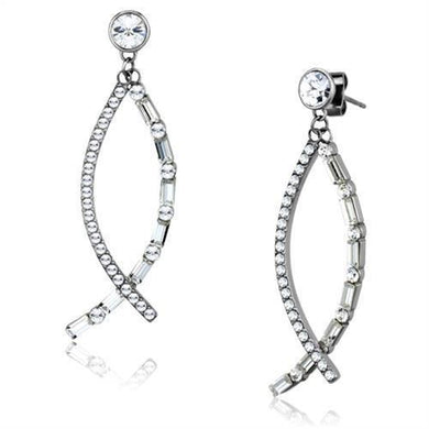 TK1806 - High polished (no plating) Stainless Steel Earrings with Top Grade Crystal  in Clear