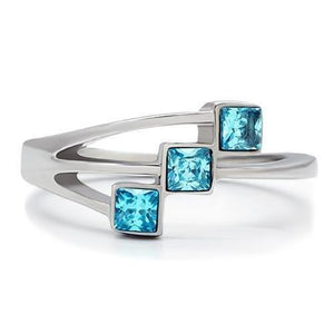 TK180 - High polished (no plating) Stainless Steel Ring with Synthetic Synthetic Glass in Sea Blue