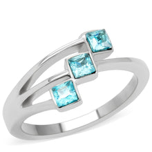 Load image into Gallery viewer, TK180 - High polished (no plating) Stainless Steel Ring with Synthetic Synthetic Glass in Sea Blue
