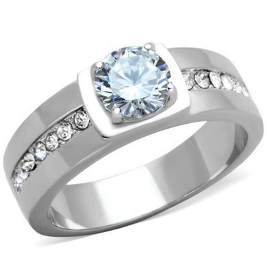 TK1816 - High polished (no plating) Stainless Steel Ring with AAA Grade CZ  in Clear