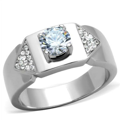 TK1817 High polished (no plating) Stainless Steel Ring with AAA Grade CZ in Clear