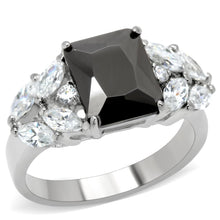 Load image into Gallery viewer, TK182 - High polished (no plating) Stainless Steel Ring with AAA Grade CZ  in Jet