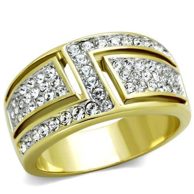 TK1845 - Two-Tone IP Gold (Ion Plating) Stainless Steel Ring with Top Grade Crystal  in Clear
