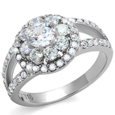 TK1855 - High polished (no plating) Stainless Steel Ring with AAA Grade CZ  in Clear
