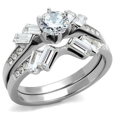 TK1856 - High polished (no plating) Stainless Steel Ring with AAA Grade CZ  in Clear