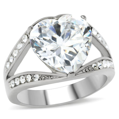 TK185 - High polished (no plating) Stainless Steel Ring with AAA Grade CZ  in Clear