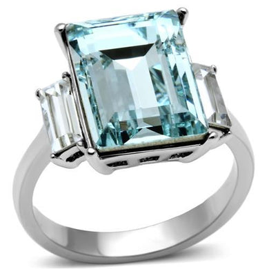 TK1862 - High polished (no plating) Stainless Steel Ring with Top Grade Crystal  in Sea Blue