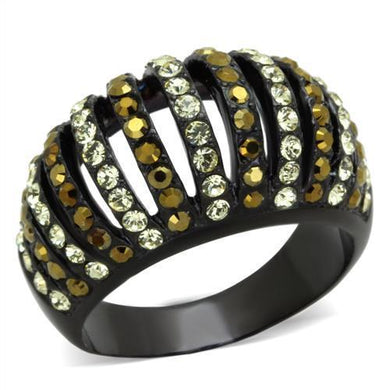 TK1865 - IP Black(Ion Plating) Stainless Steel Ring with Top Grade Crystal  in Multi Color